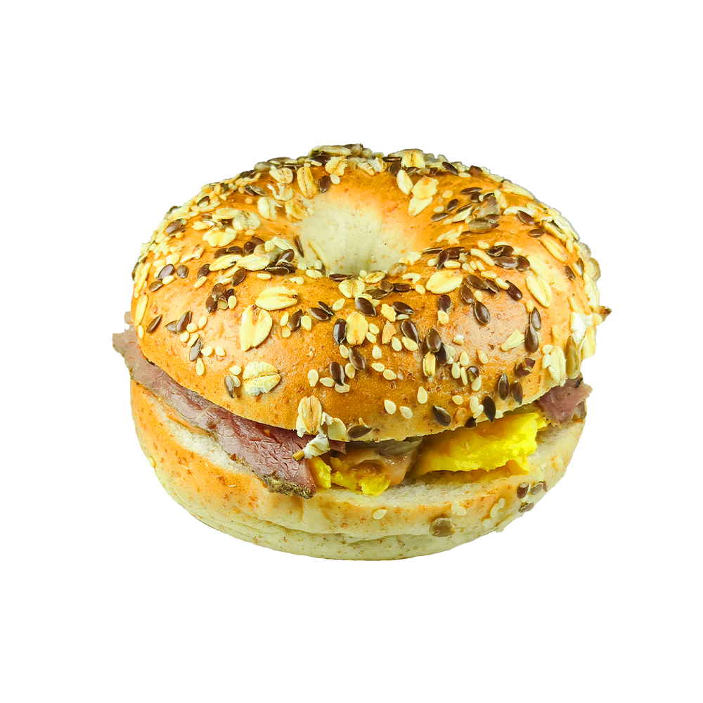 Bagel al formaggio di manzo arrostito lentamente con crauti Bagel al formaggio di manzo arrostito lentamente con crauti